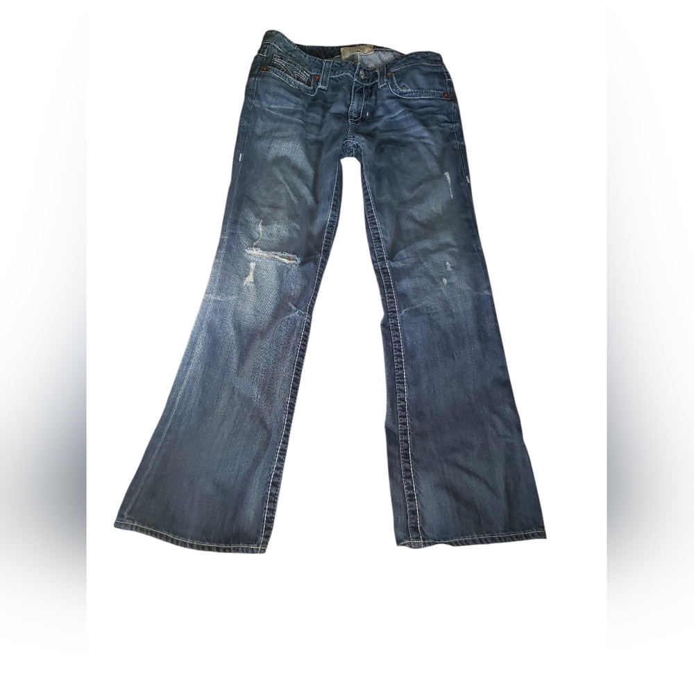 Big Star Sz 30R Low Rise Women's Distressed Dark Blue Flare Jeans